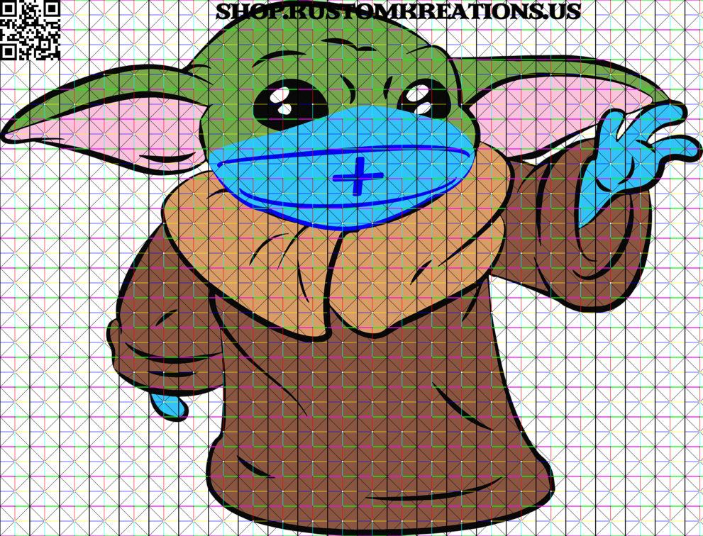 This is a SVG image of Baby Yoda with a Medical Mask. #BabyYoda, #SVG, #Starwars, #Sublimation, #TheChild, #KustomKreationsus, #png, #disney, #covid19, #coronavirus, #lockdown, #quarantine